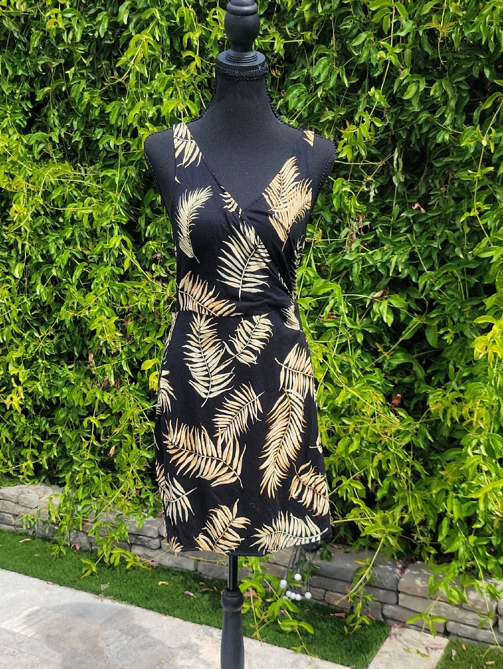H&M Black Tropical Leaf Wrap Resortwear Mini Dress S